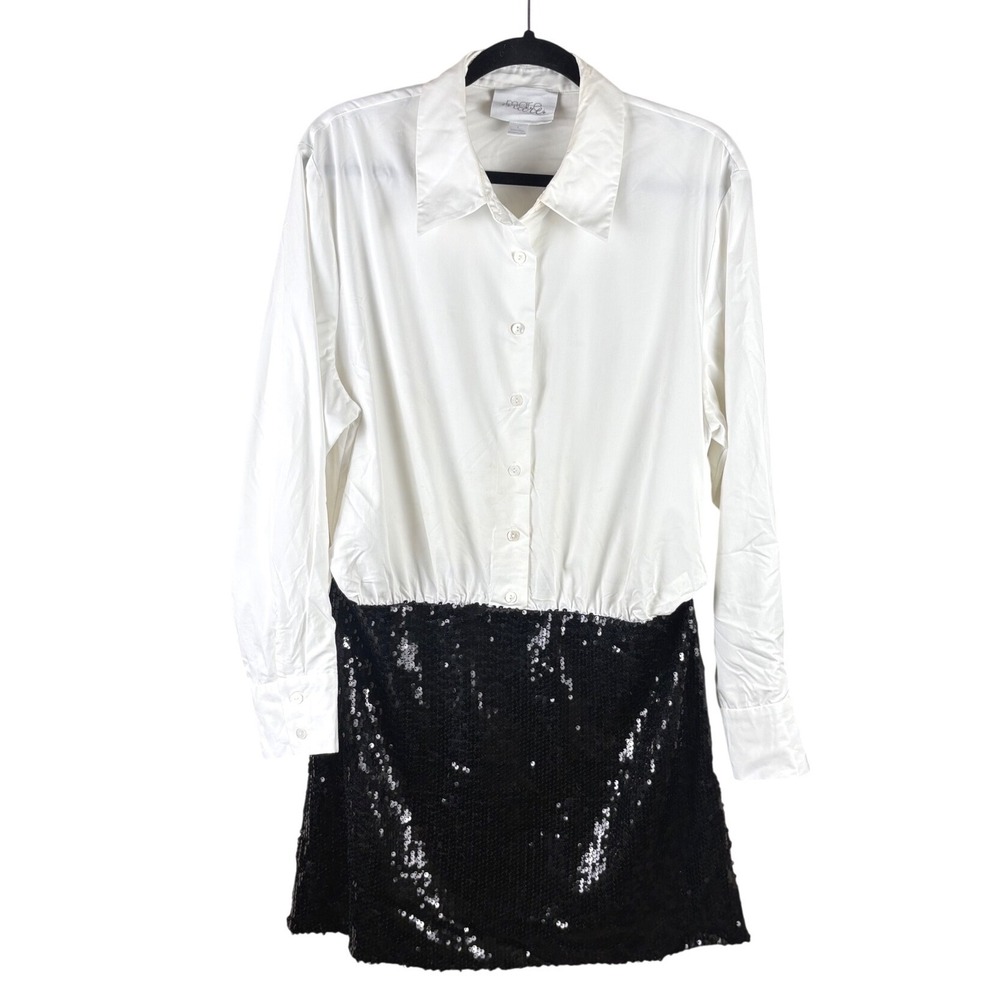 Mare Mare Twofer White Button Down Black Sequin Skirt Combo Mini Dress - Picture 8 of 12